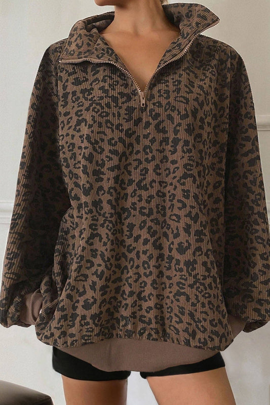 Leopard Corduroy Quarter-Zip Sweatshirt