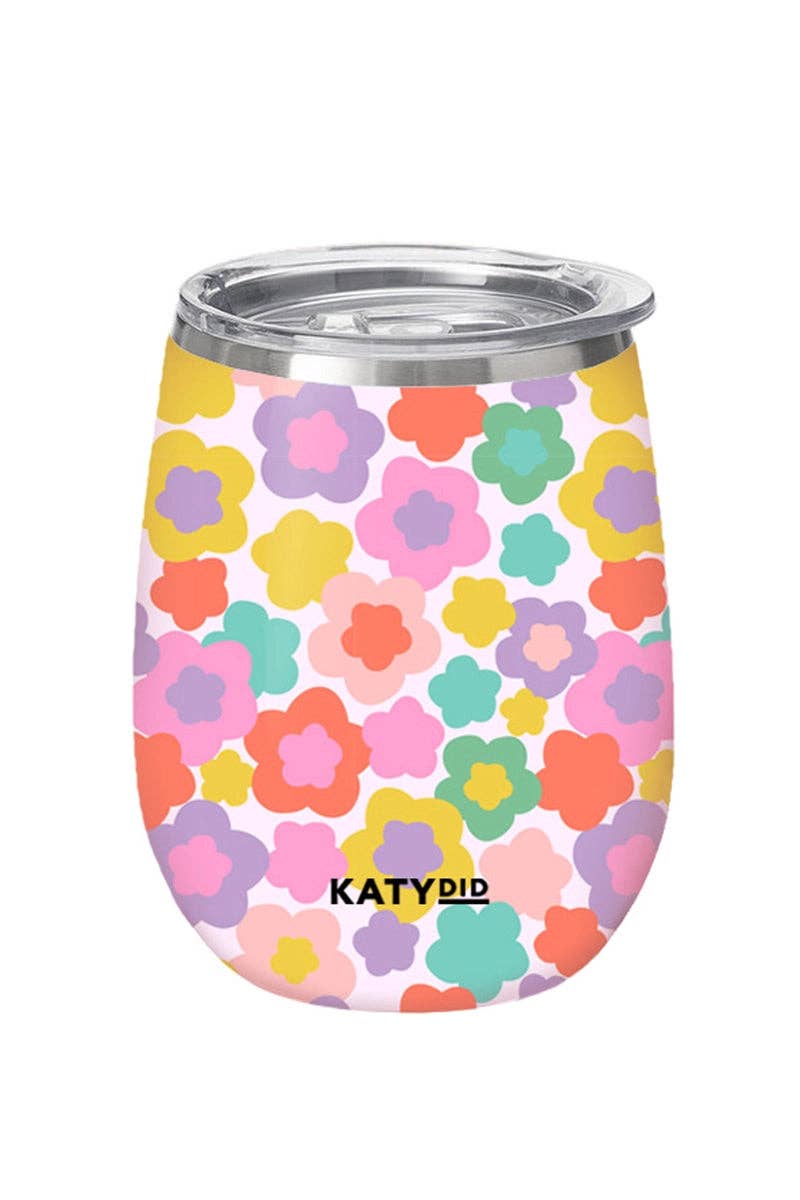 Groovy Multicolored Flowers 12 Oz Wine Tumbler