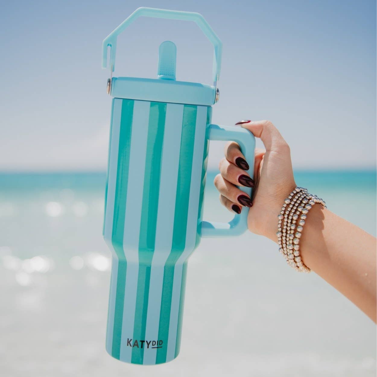 Aqua and Green Striped 38 Oz Cabana Jug Tumbler
